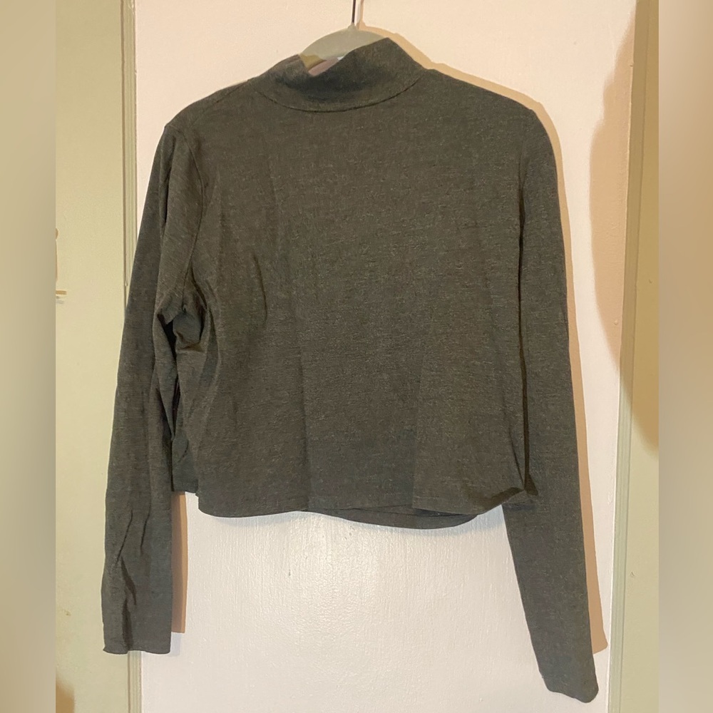 grey long sleeve crop top turtle neck